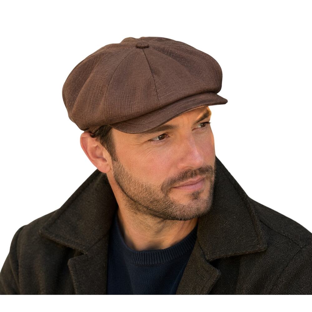 Wigens DelMonico Hatter Brown Newsboy Cap Linen Blend Size 58 US 7 1/4